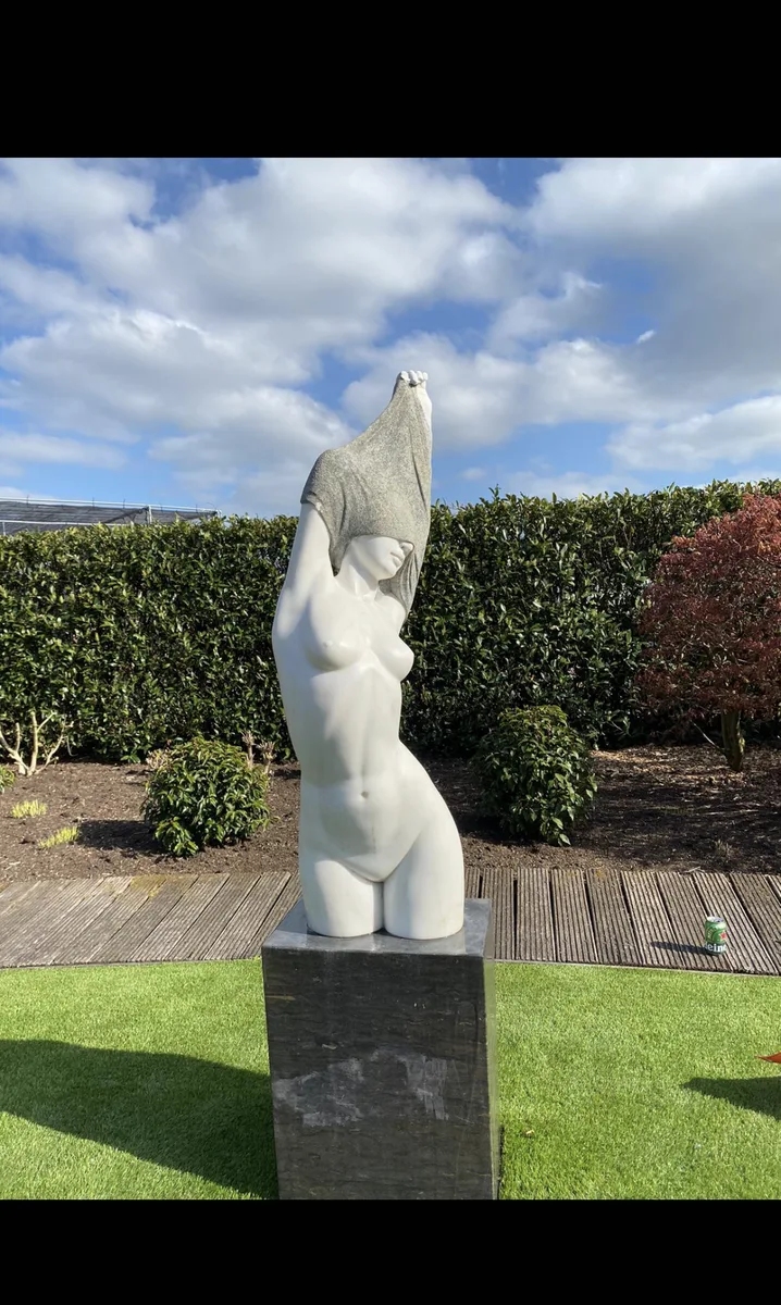 Marmeren tuinbeeld weer wit na de reiniging